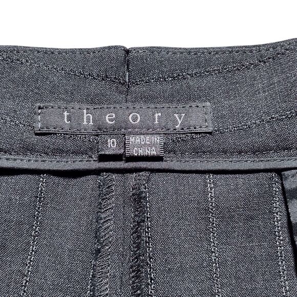 THEORY Tecila Wool Blend Dress Pants Size 10 Gray Pinstripe Straight Wide Leg - Picture 3 of 16